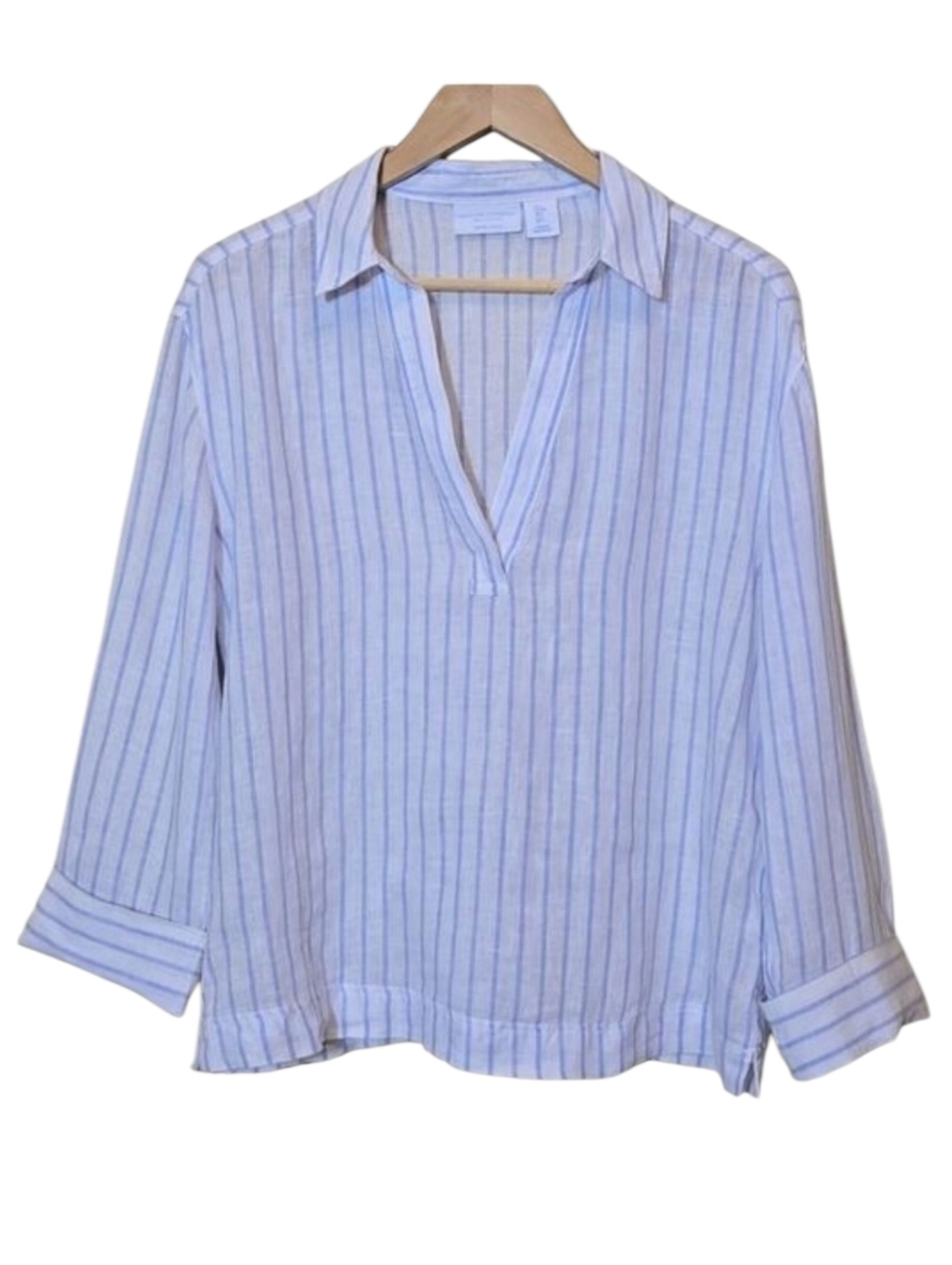 Martha Stewart 100% Linen Popover Top Size Small Nautical Coastal Stealth Wealth